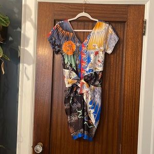 Carven silk tie-waist mini dress scarf print sz 38
